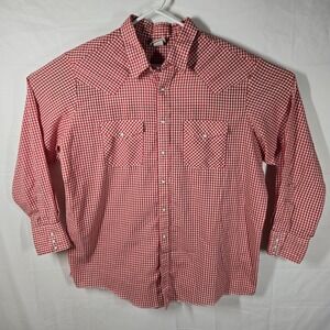 Saddlebrook Western Wear Mens 2X Red Gingham Pearl Snap Shirt USA Made 80s 90s‎